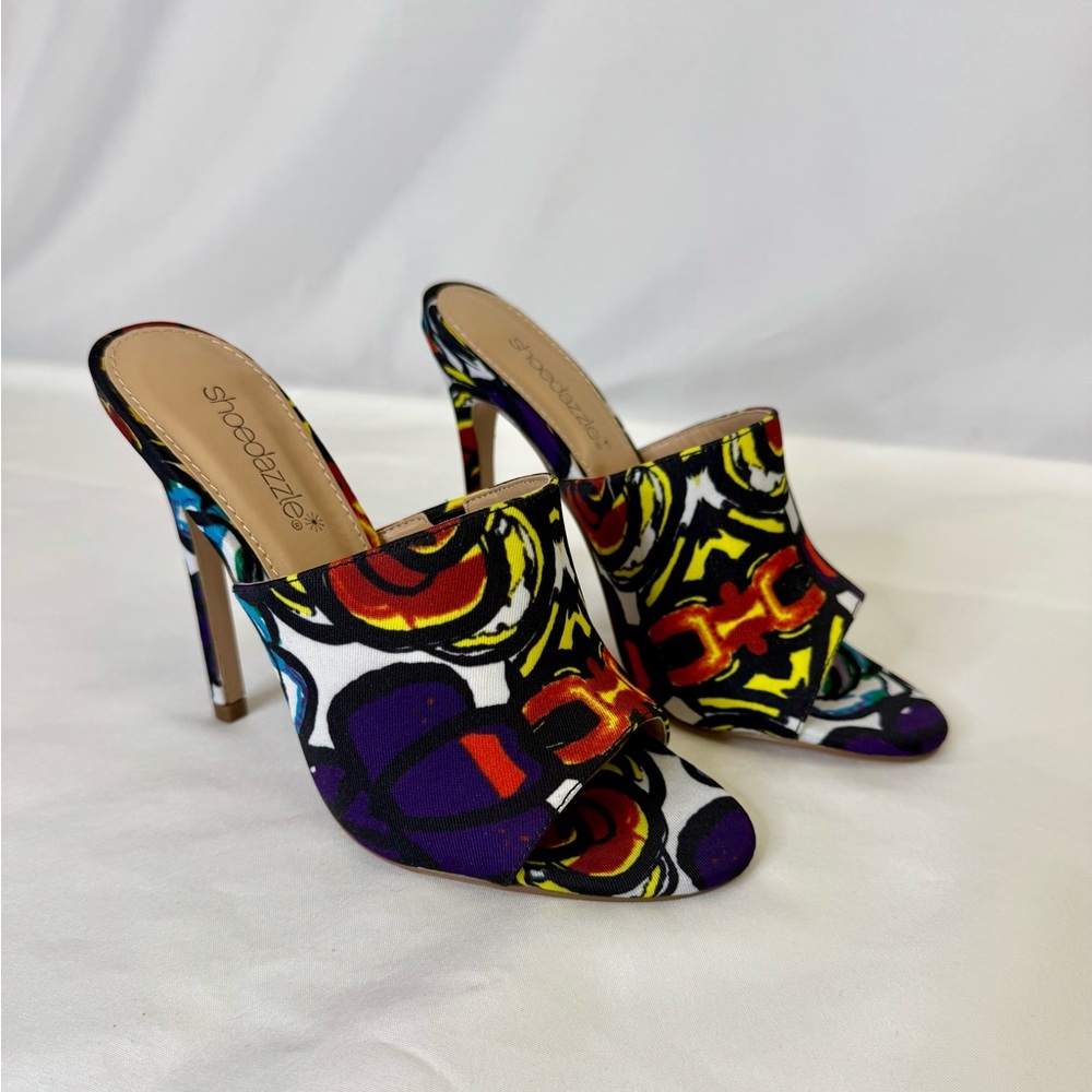 Shoe Dazzle ALEXA Open Toe Sandals Mules Multicolour - New Without Box -